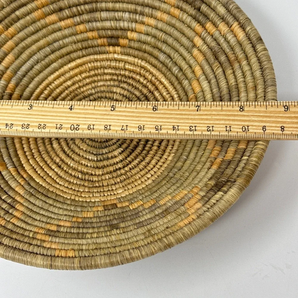 Vintage Handwoven Coiled Grass Basket Bowl Tribal Geometric Boho Decor 9